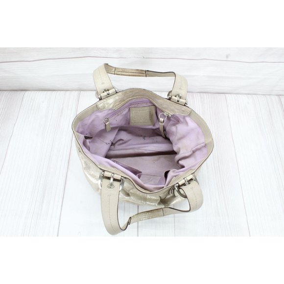 Coach Soho Metallic Gold Leather Pleated Carryall Studded Hobo Shoulder Bag - Picture 8 of 10